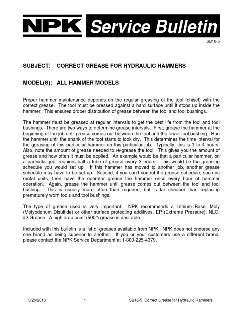 Correct Grease For Hydraulic Hammers NPK Download Free PDF