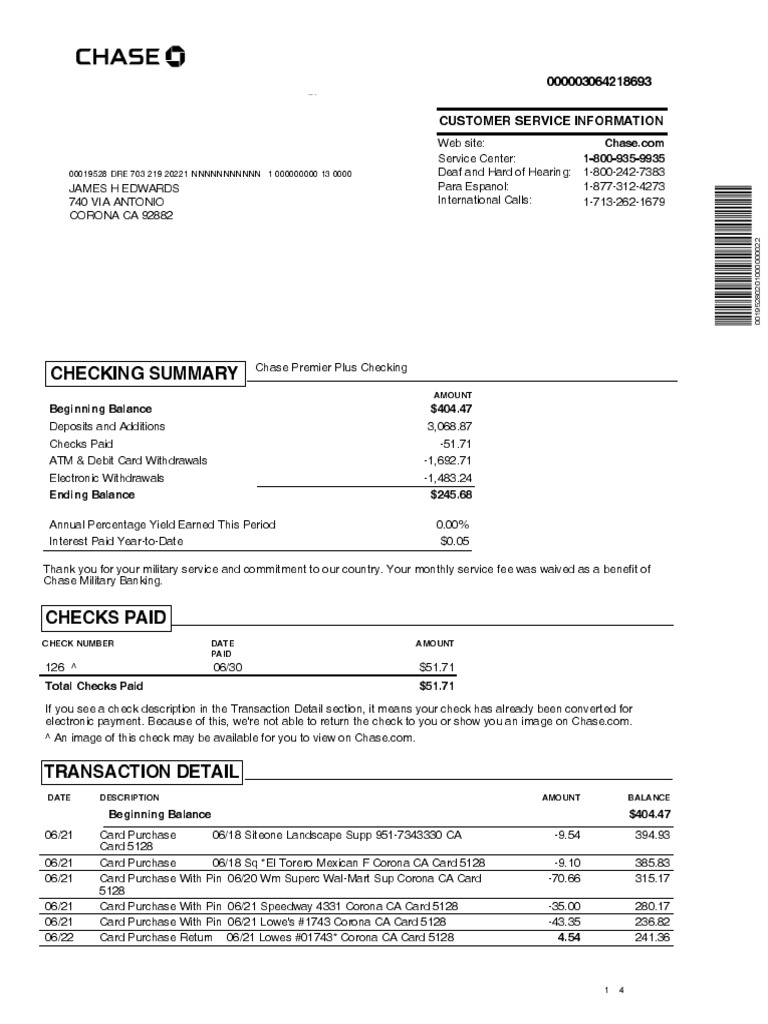 Wells Fargo Statement PDF Overdraft Cheque