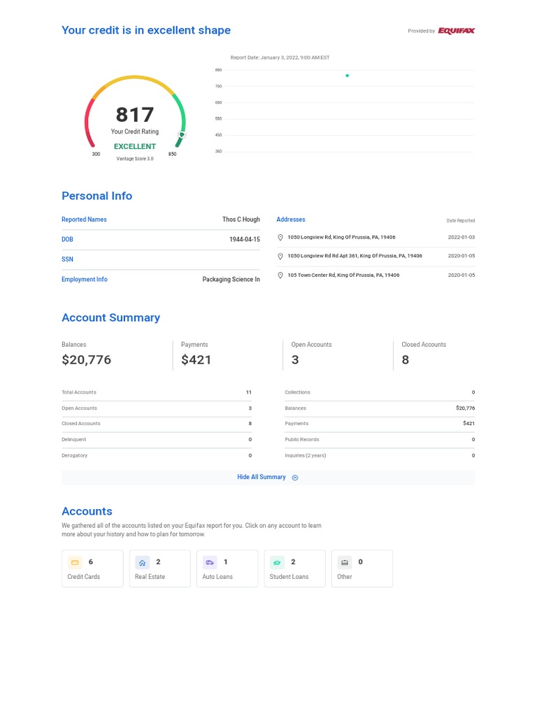 Credit Report PDF Finance & Money Management Credit