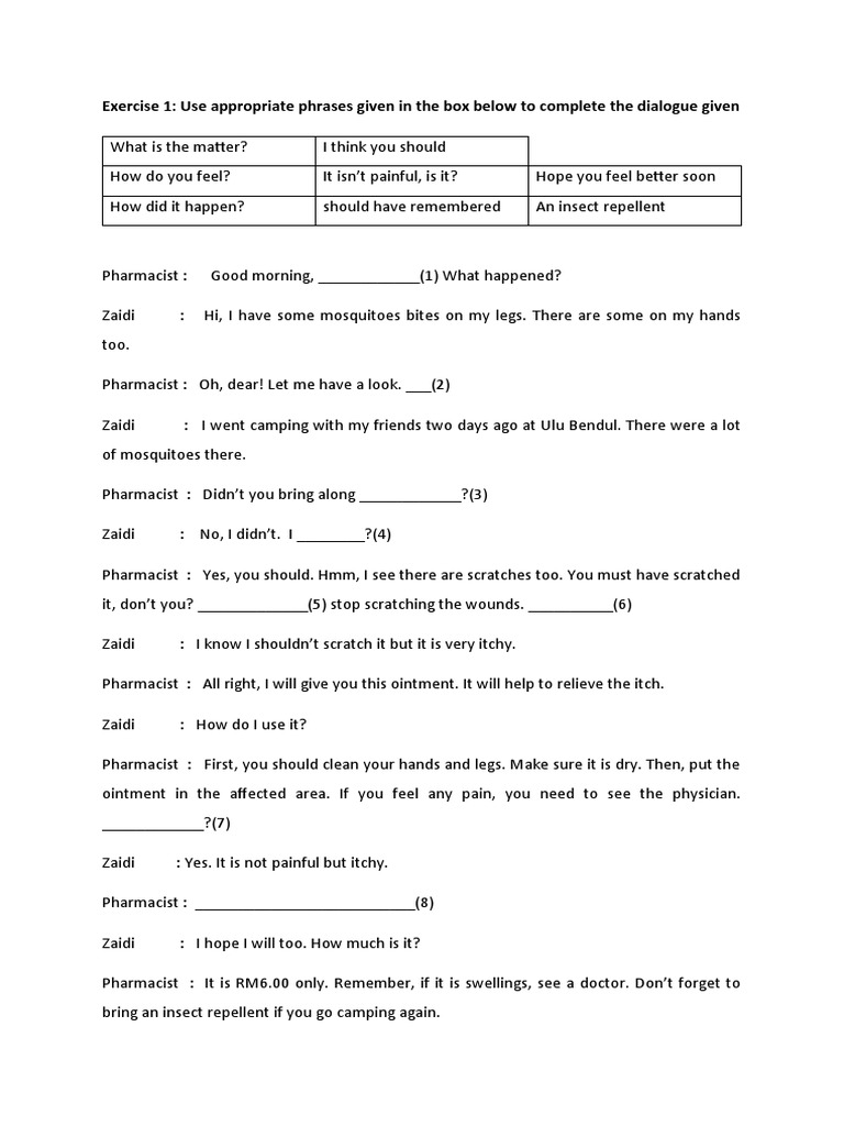 Exercise 1: Use Appropriate Phrases Given in The Box Below To Complete ...