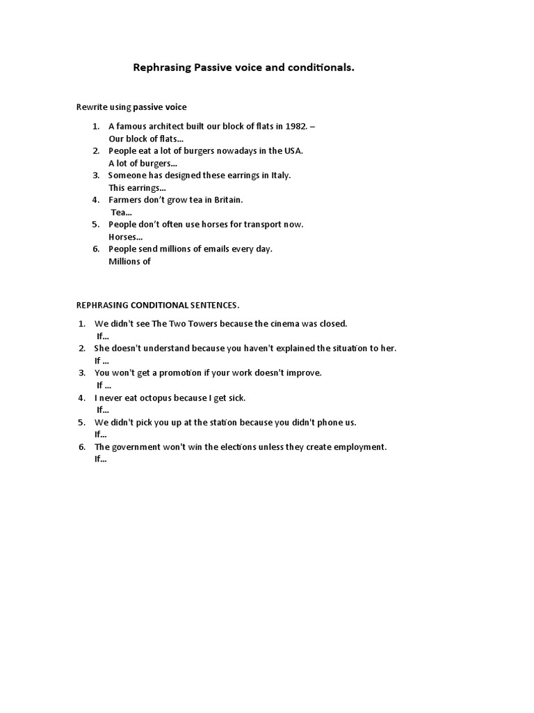 Rephrasing Passive Voice and Conditionals | PDF