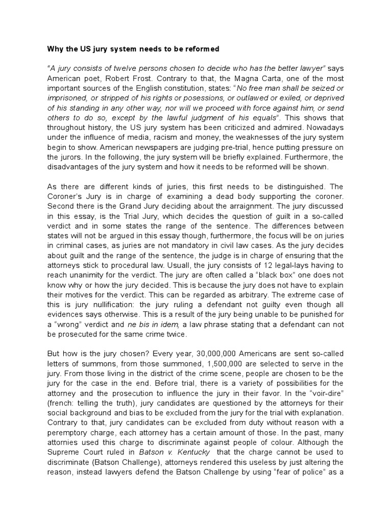 Why The US Jury System Needs To Be Reformed PDF Jury Trial Batson