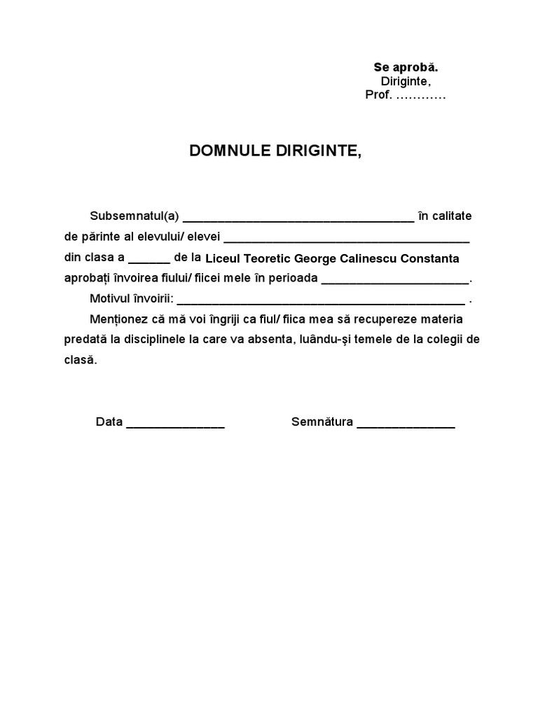 Cerere de Scutire PDF