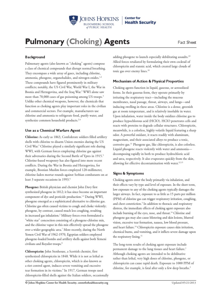 Choking Agents PDF Chlorine Chronic Obstructive Pulmonary Disease