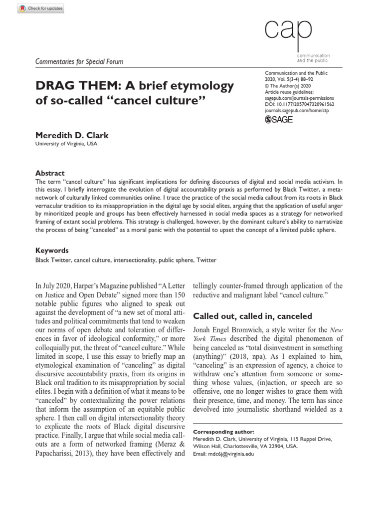 DRAG THEM A Brief Etymology of SoCalled "Cancel Culture" Meredith D