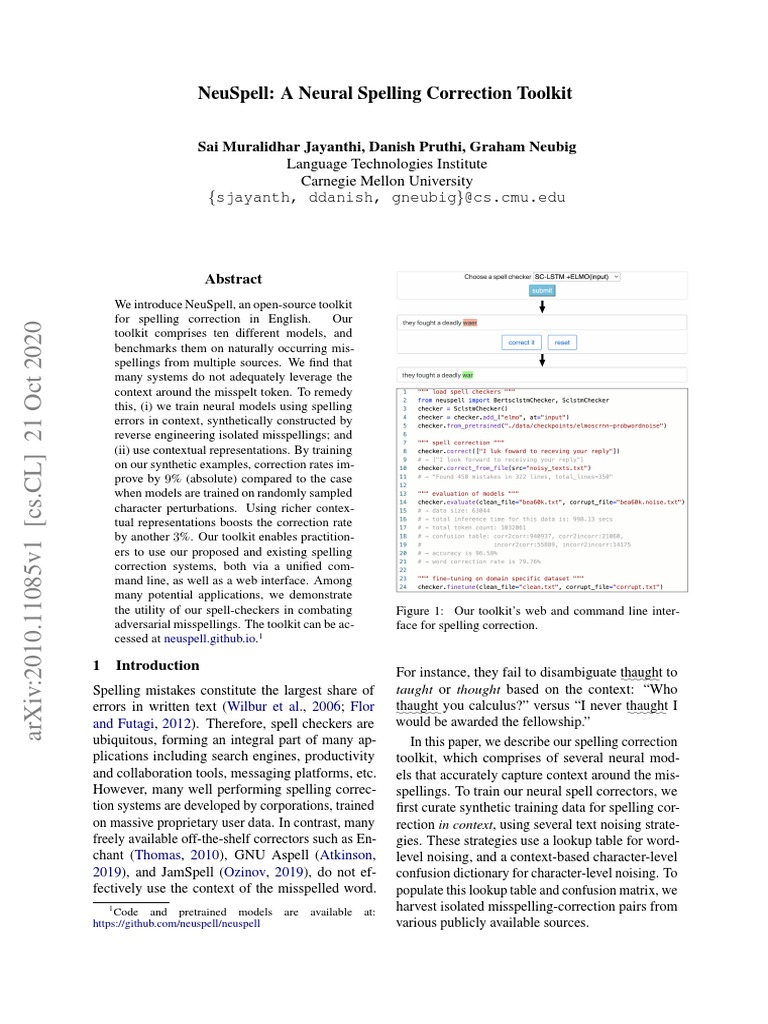 NeuSpell: Neural Spelling Correction Toolkit | PDF | Cognitive Science ...