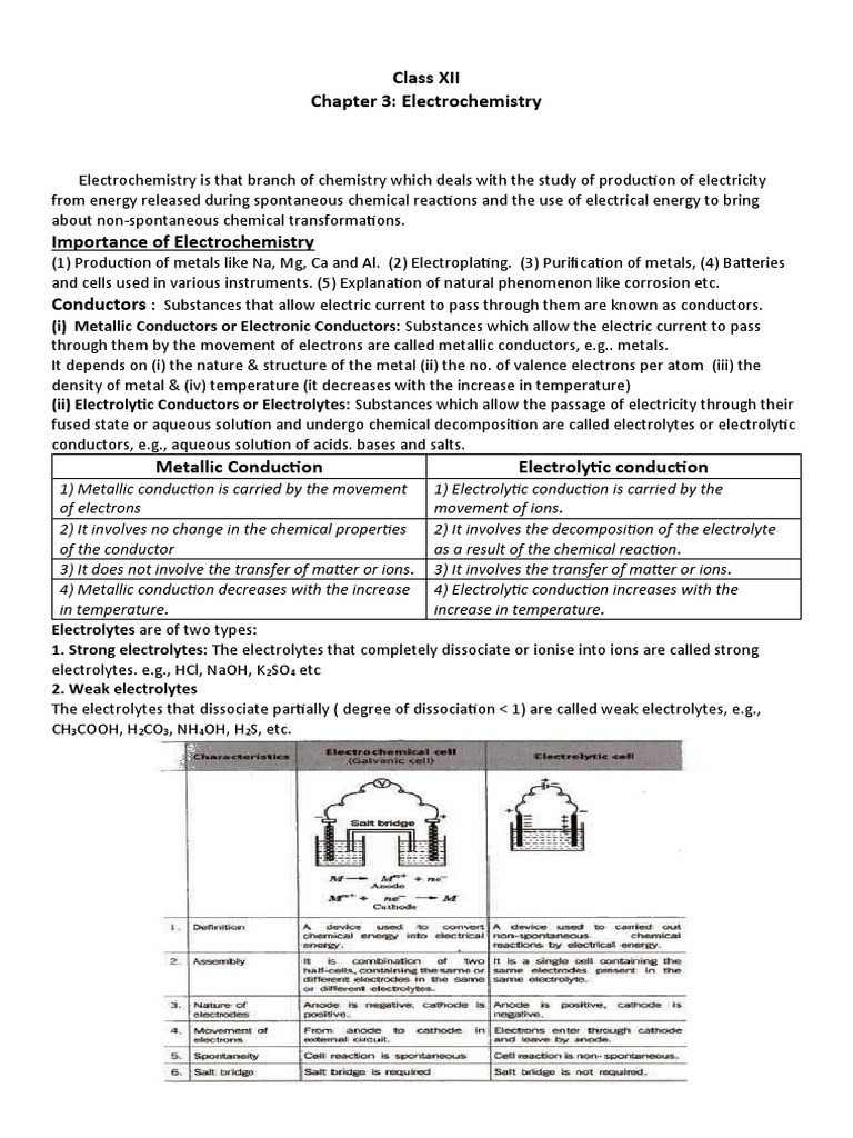 Electrochemistry Overview for Class 12 | PDF | Electrochemistry | Redox