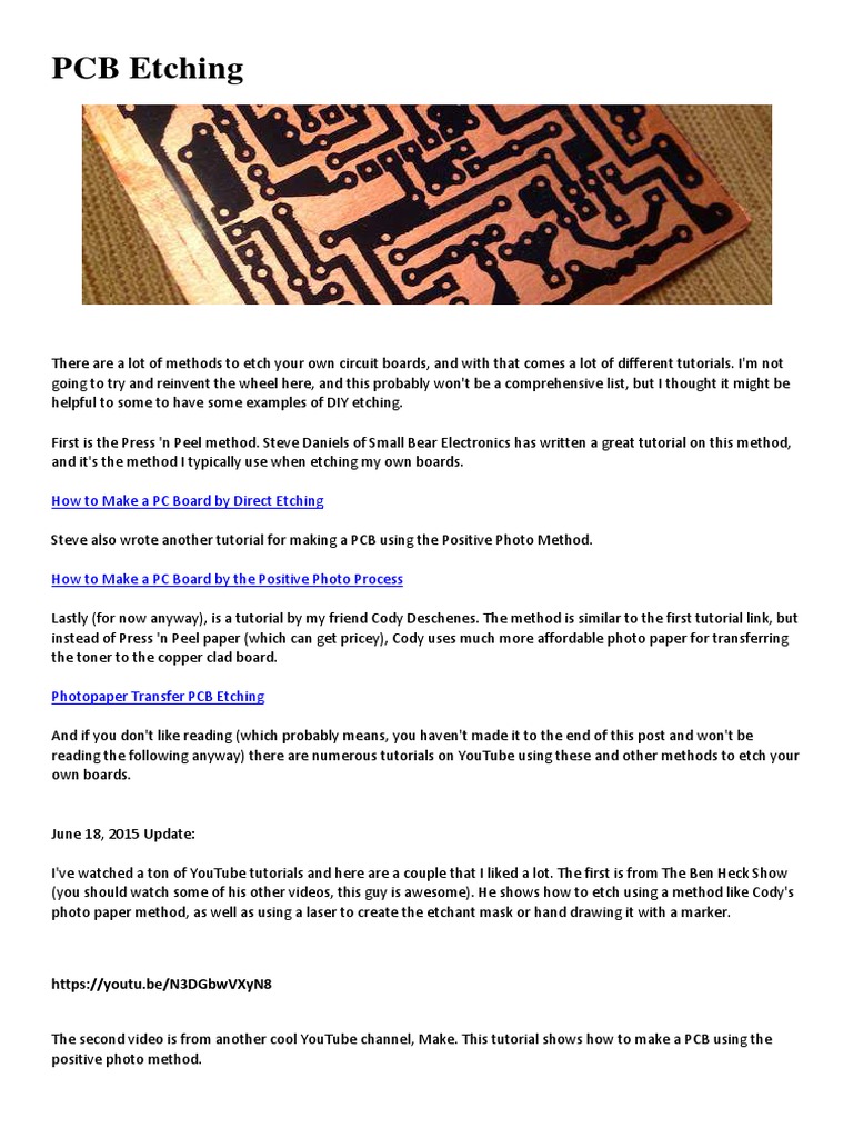PCB Etching: How To Make A PC Board by Direct Etching | PDF | Printed ...