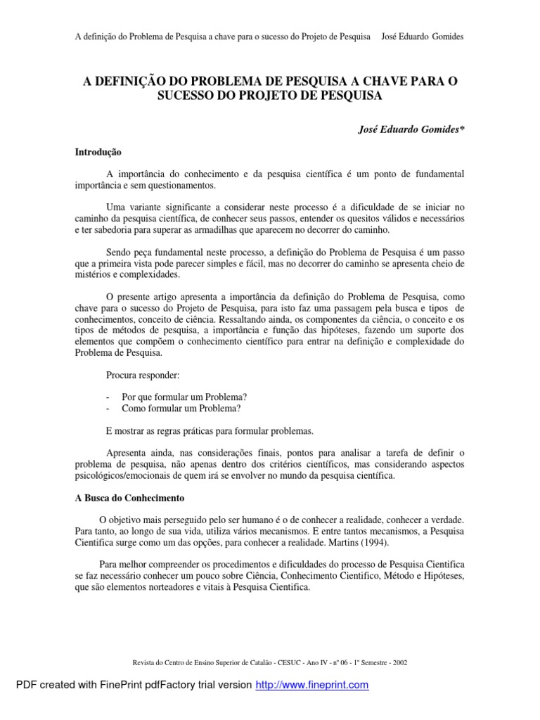 Definição do Problema de Pesquisa | PDF | Science | Método científico