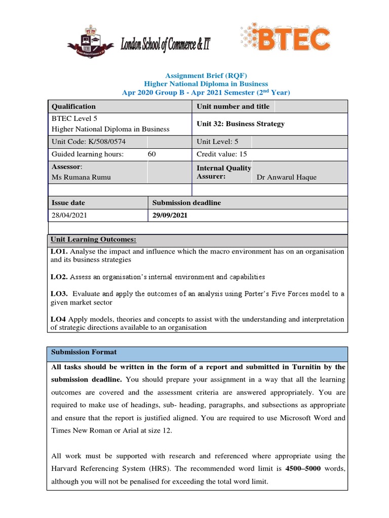 unit 32 business strategy assignment