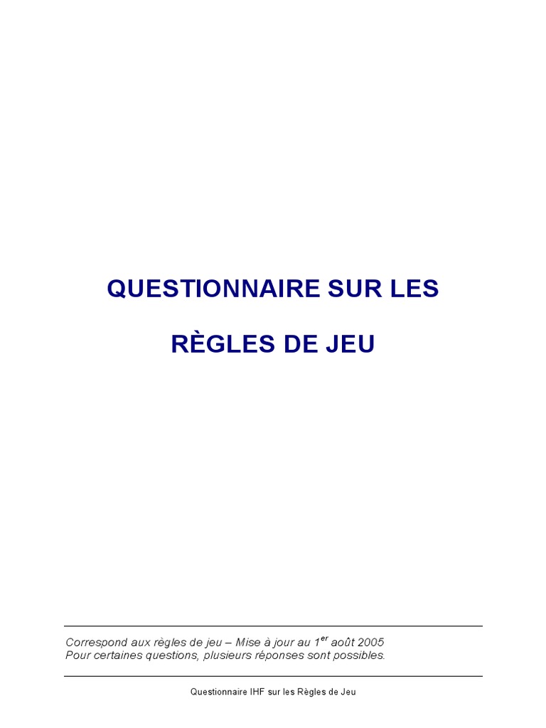 Questionnaire sur les Règles du Handball | PDF | Football | Règles