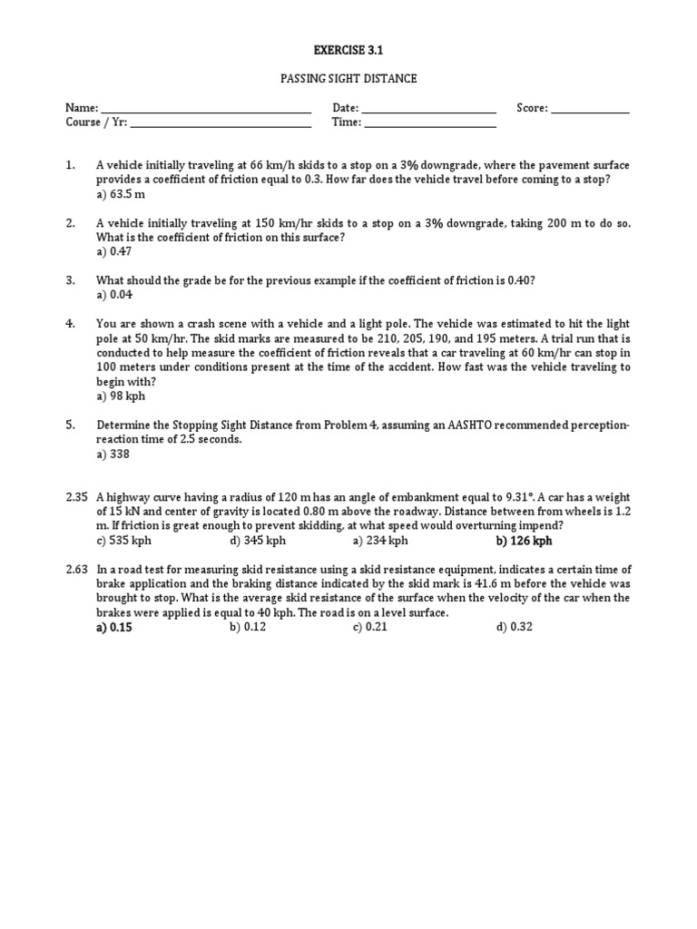 3 1 Sight Distances | Download Free PDF | Friction | Transportation ...