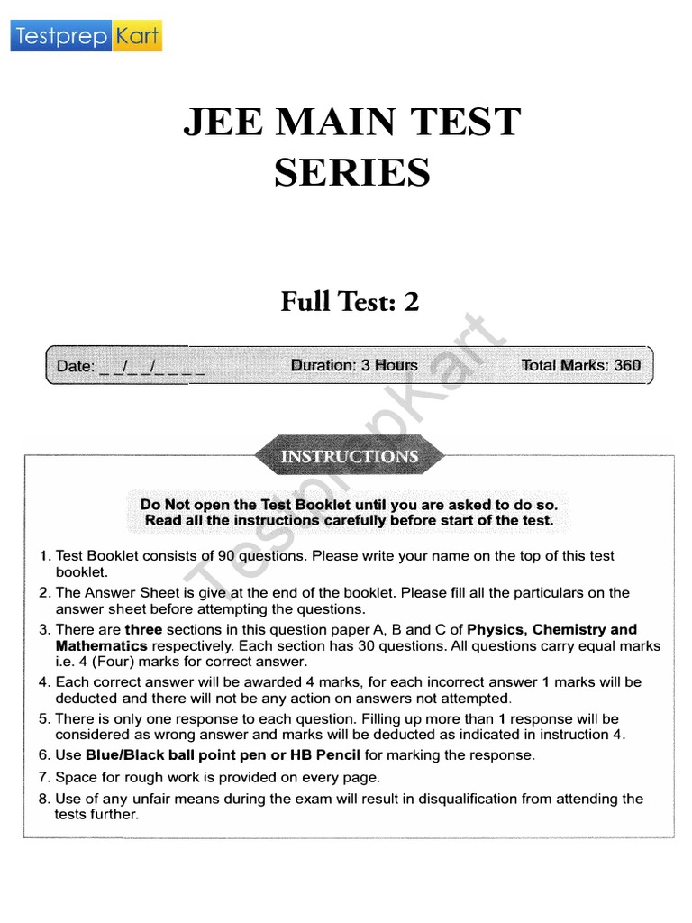 JEE Main Paper 2 Mock Test Instructions | PDF | Tests