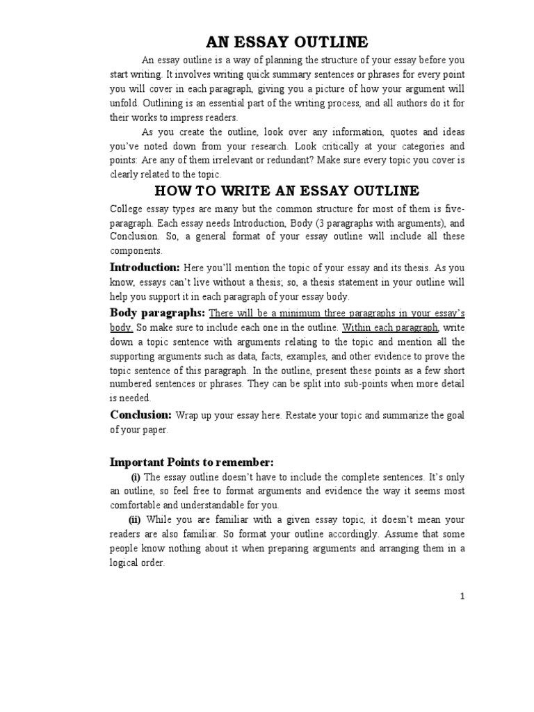 How To Make An Essay Outline Final Pdf Essays Argument