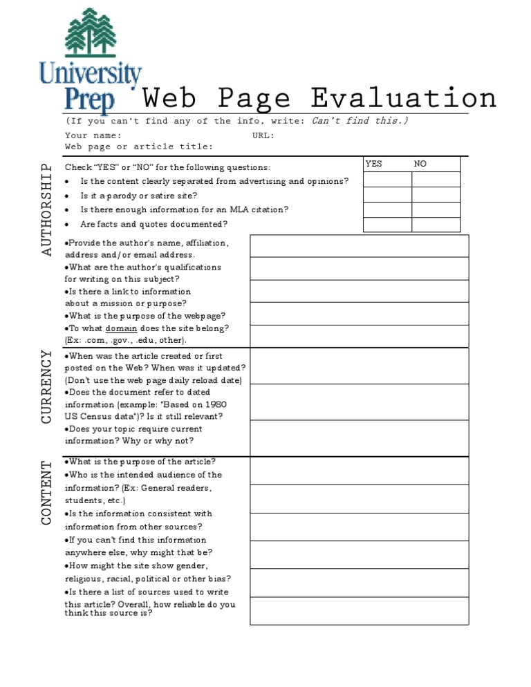 Web Page Evaluation Checklist Guide | PDF