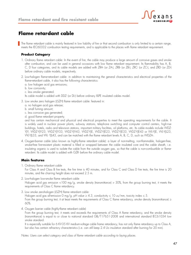 Types of Flame Retardant Cables | PDF | Smoke | Chemistry