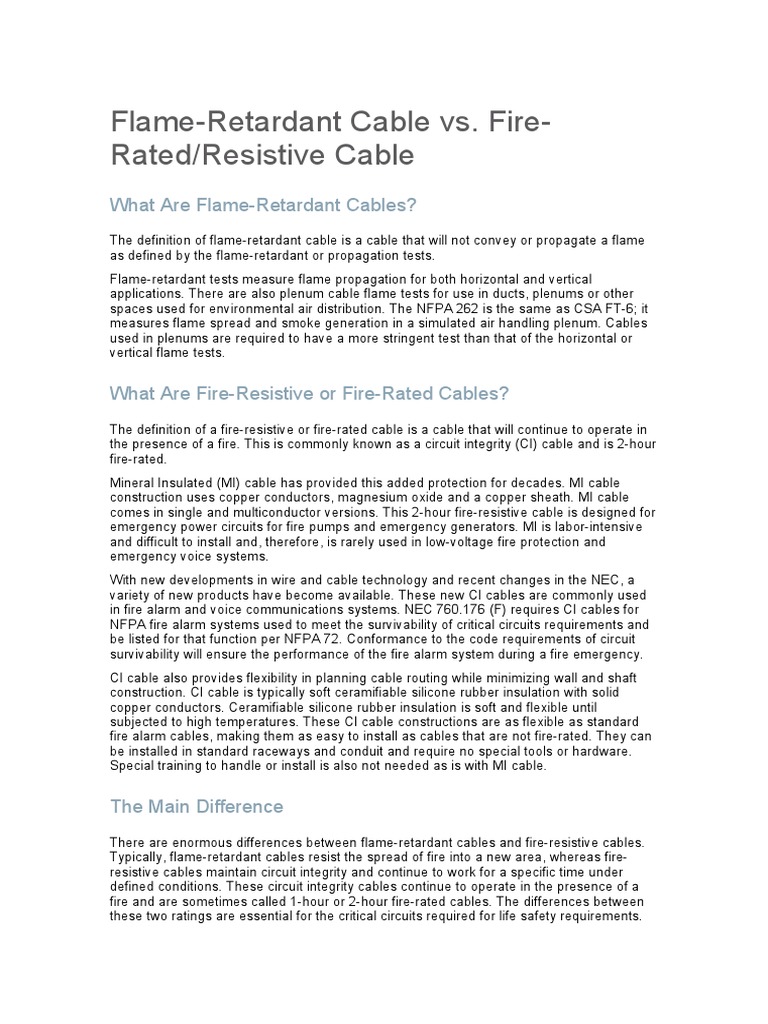 Flame Retardant Vs Fire Resistant Cables PDF Building Engineering
