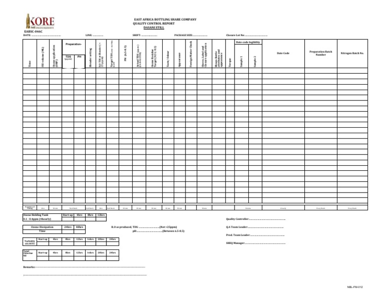 EABSC046C Dasani Quality Control Sheet PDF Physical Sciences