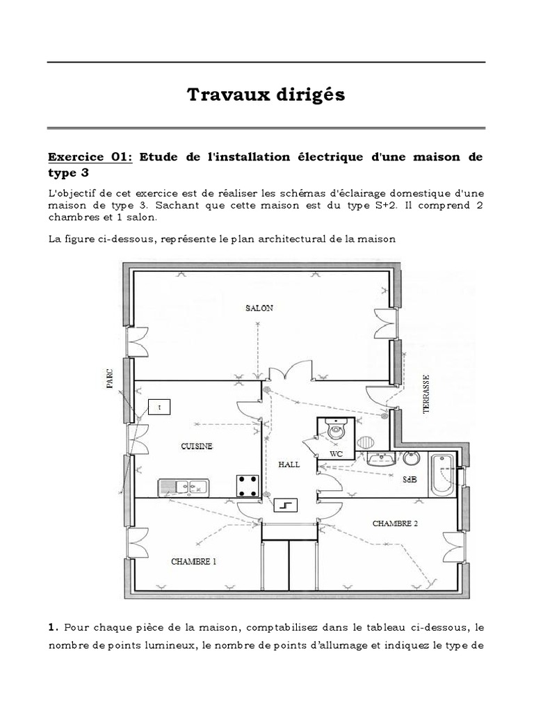 Schema Electrique Maison 3 Chambres TD Schemas Normes Installation Domestique | PDF | Électricité | Énergie  électrique