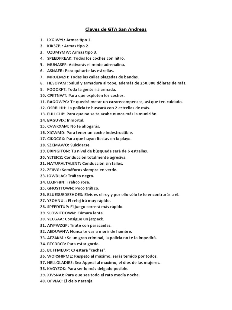 Claves de GTA San Andreas PDF