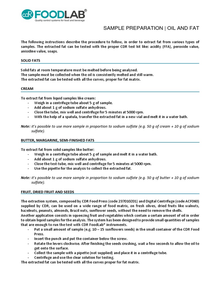 Sample Preparation For Oil and Fat Analysis 11 Class Notes | PDF | Fat ...
