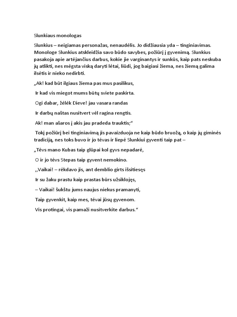 Slunkiaus Monologas | PDF