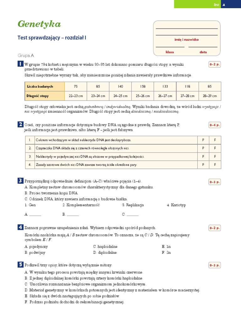 Choroby Genetyczne Człowieka Karta Pracy B