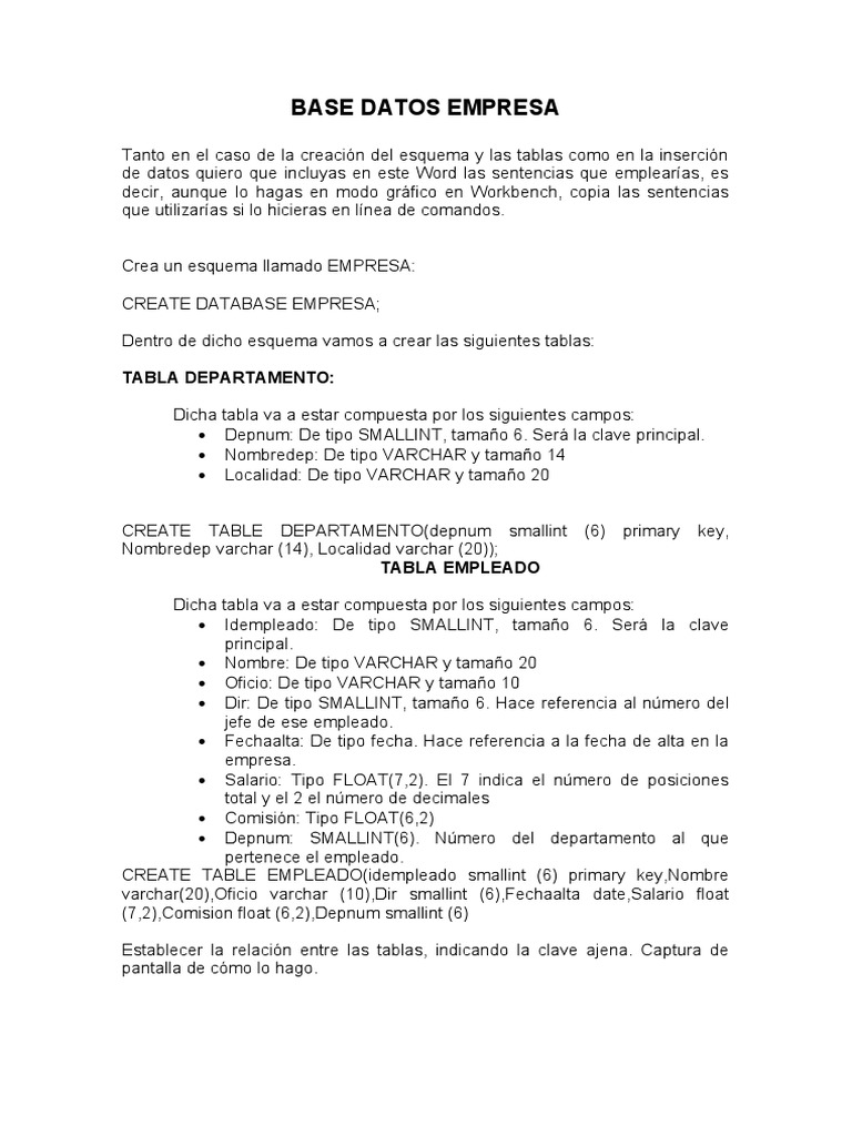 Esquema y Consultas SQL para Empresa | PDF | Modelo de datos | Diseño ...