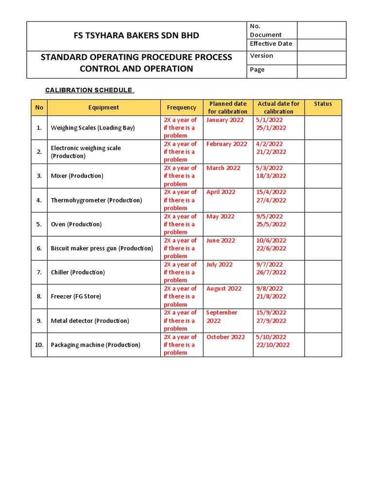 Calibration Schedule PDF Equipment Electronics