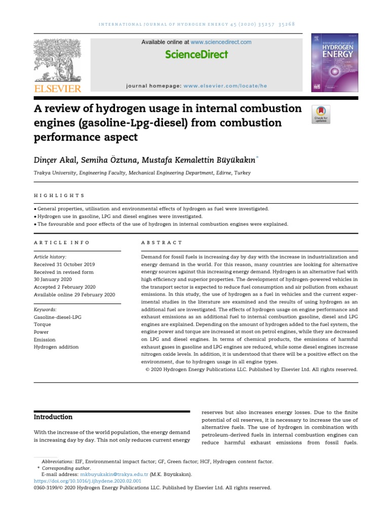 A Review of Hydrogen Usage in Internal Combustion | PDF | Internal ...