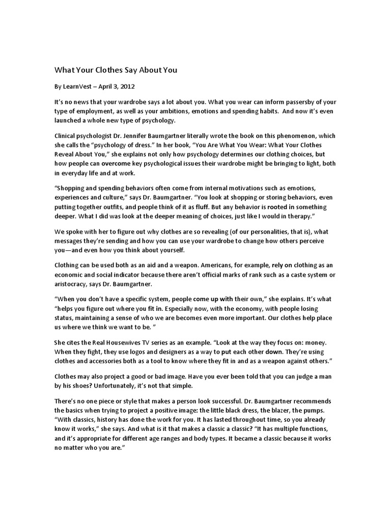 What Your Clothes Say About You PDF Psychology Clothing