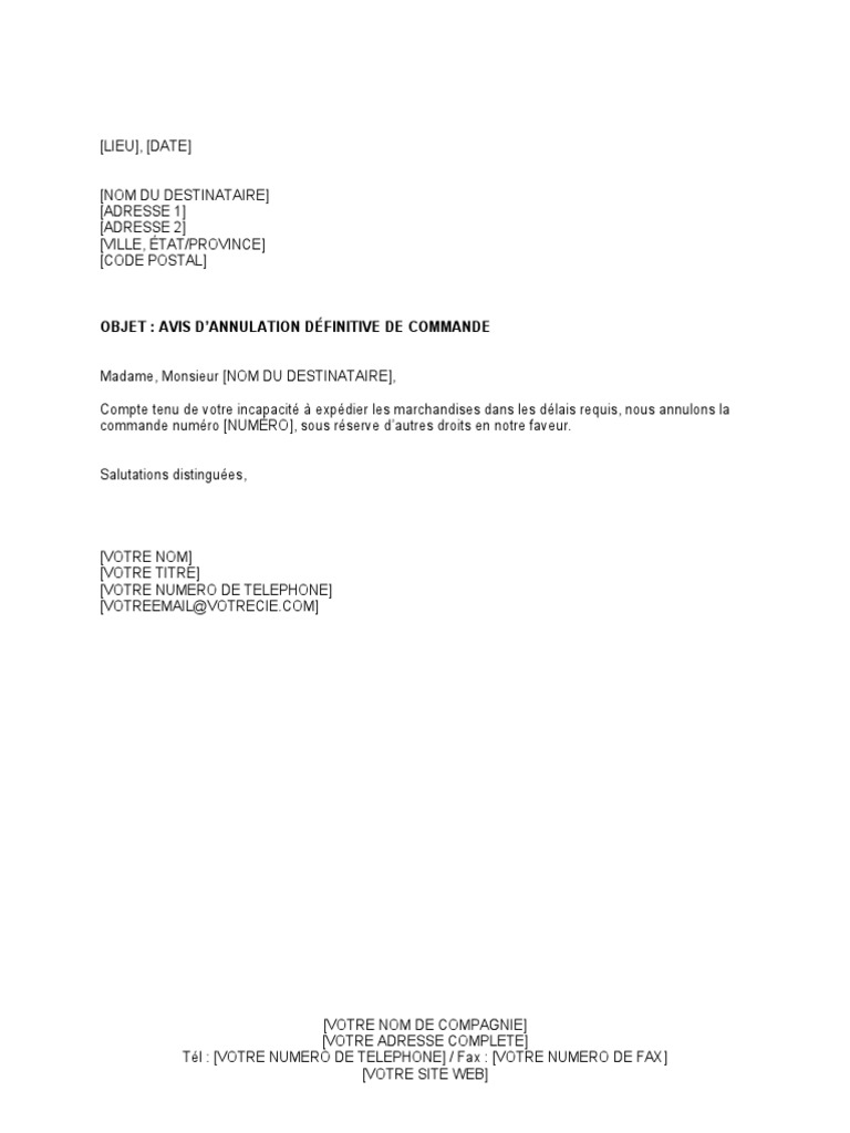 Avis d'Annulation de Commande | PDF | Finance et gestion monétaire | Droit