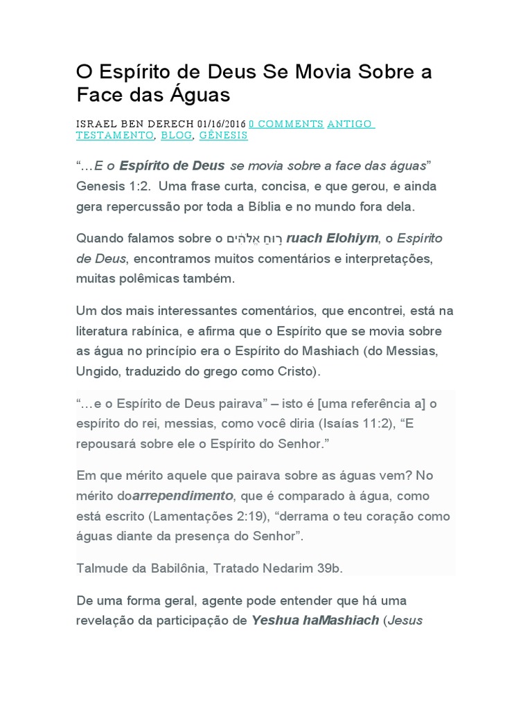 O Espírito de Deus Se Movia Sobre A Face Das Águas | Download grátis ...