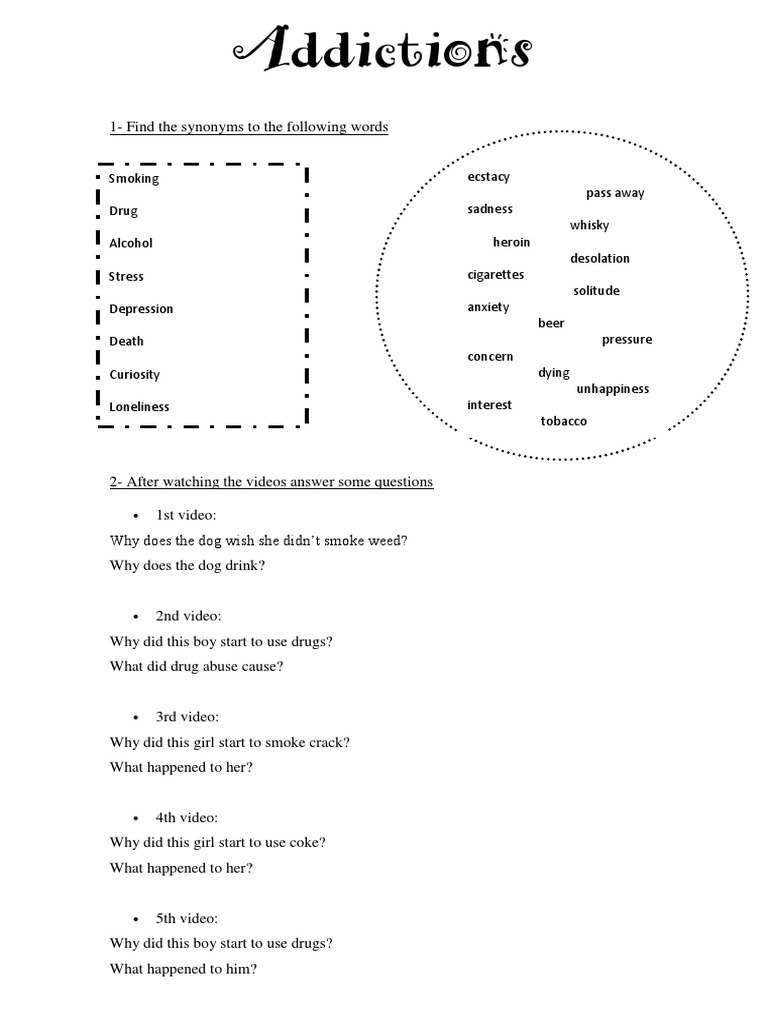 Addictions Worksheets PDF