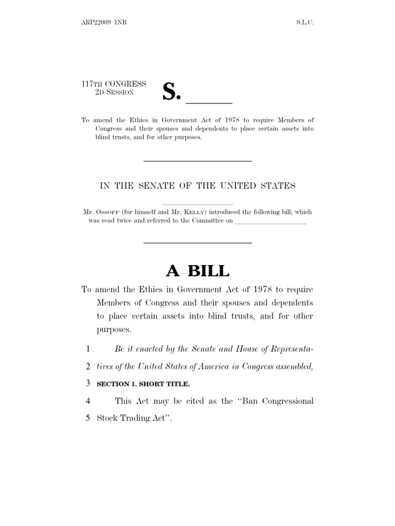Ban Congressional Stock Trading Act | PDF | Trust Law | United States Congress