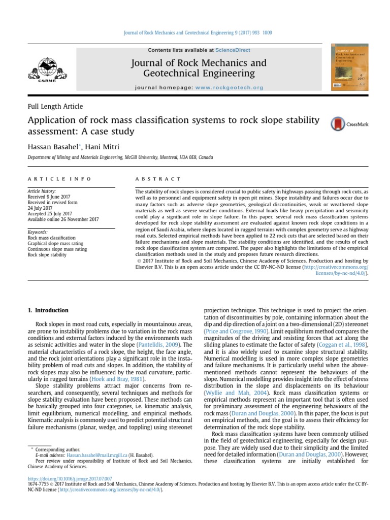 Rock Slope Stability Assessment Methods | PDF | Applied And ...