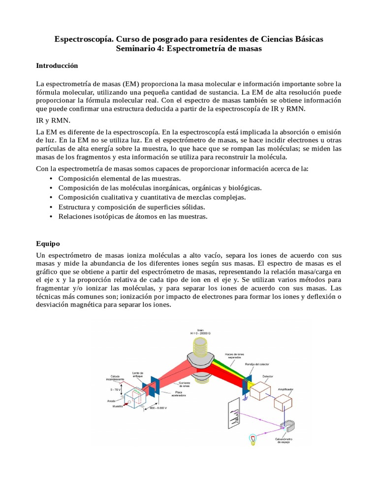 Seminario MS Espectro | PDF | Espectrometría de masas | Ionización