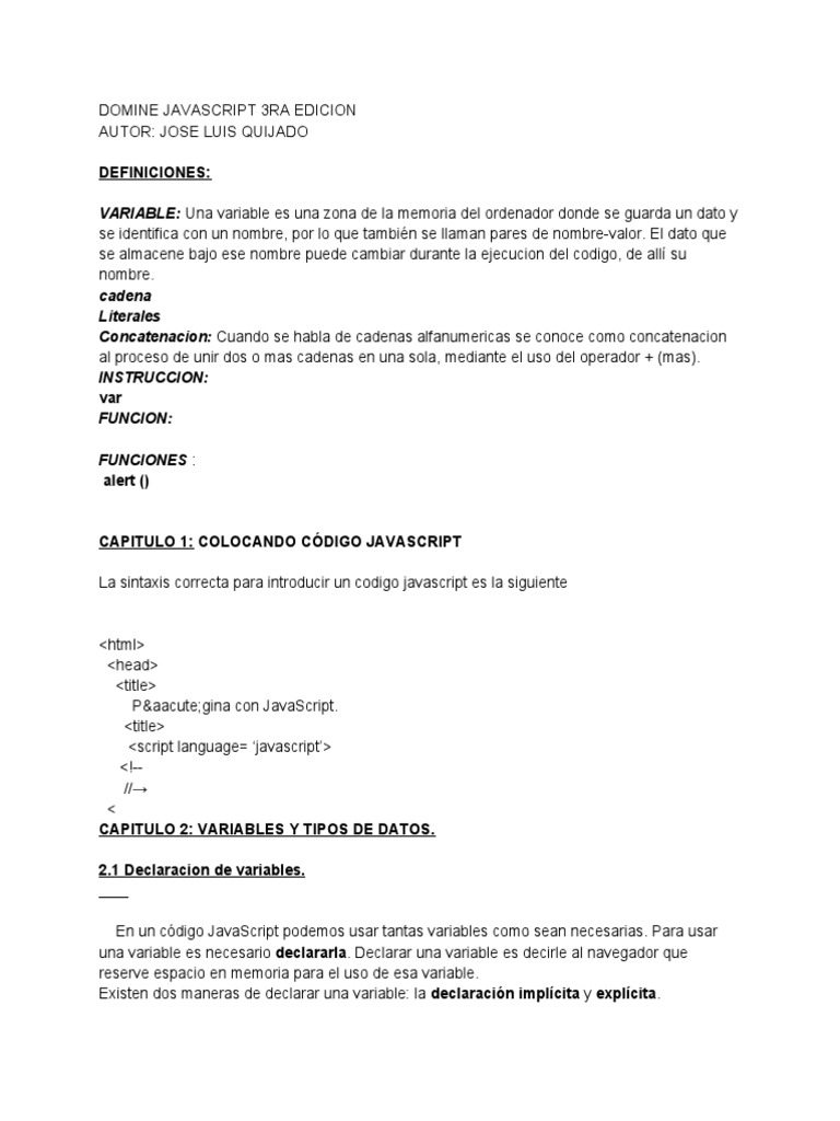 Introducción a JavaScript: Variables y Funciones | PDF | Script Java ...