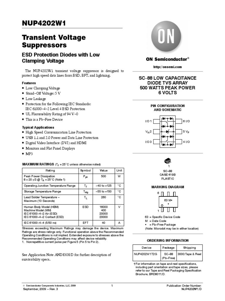NUP4202W1 Transient Voltage Suppressors ESD Protection Diodes With Low Clamping Voltage