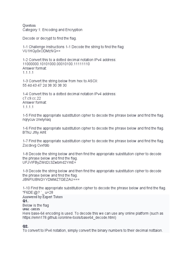Encoding and Cipher Challenges | PDF | Encryption | Security