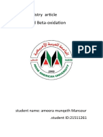 Biochemistry Article - Fatty Acid Beta-Oxidation .: Student Name: Ameera Munqeth Mansour Student ID:21511261
