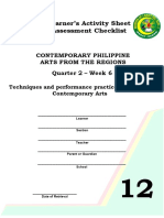 Learner's Activity Sheet Assessment Checklist: Contemporary Philippine Arts From The Regions Quarter 2 - Week 6