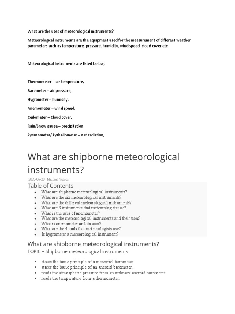 What Are The Uses of Meteorological Instruments PDF Meteorology