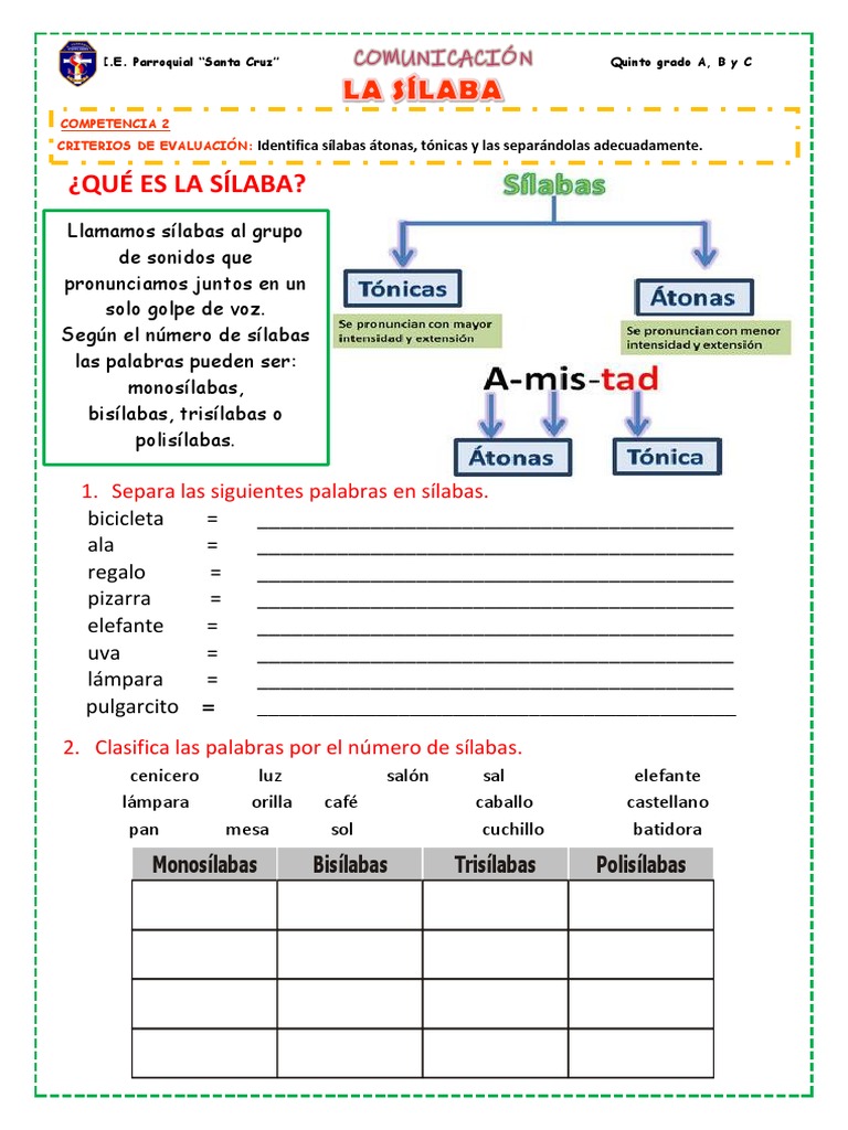 Ejercicios de sílabas tónicas y átonas | PDF | Ciencia cognitiva ...
