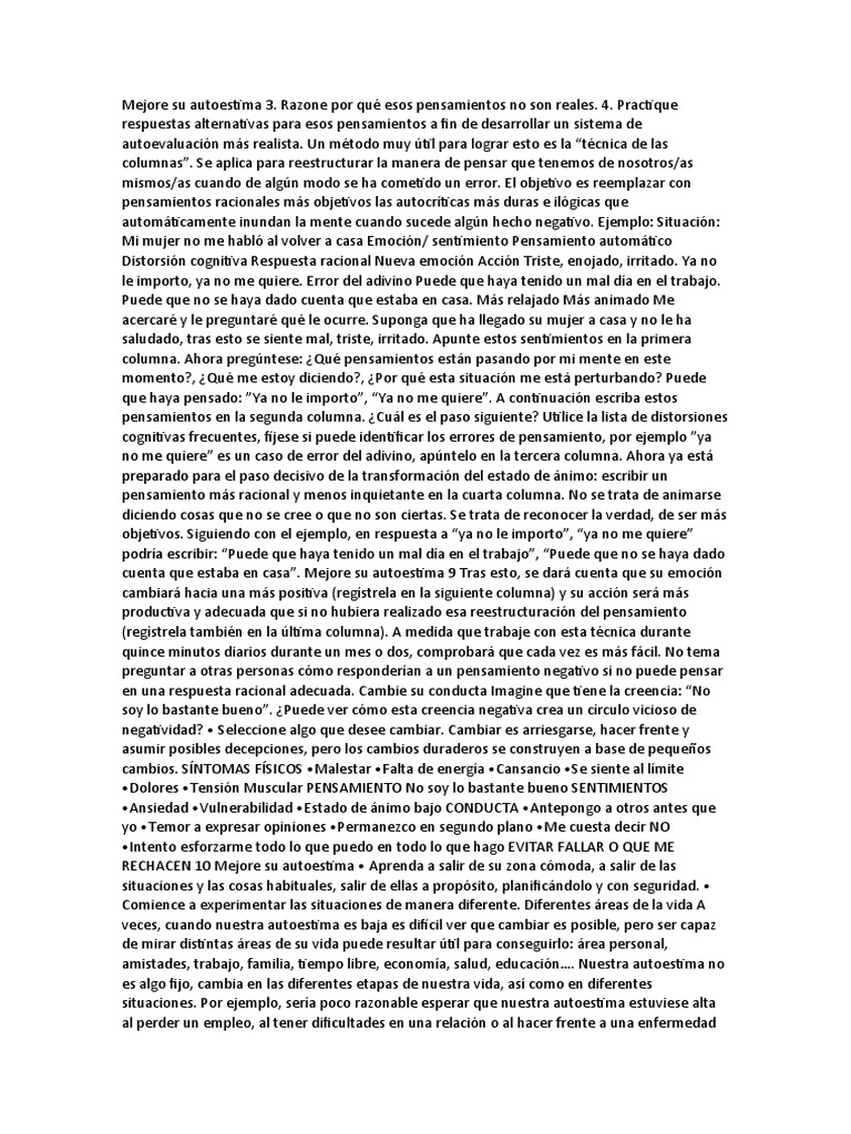 Mejore Su Autoestima 3 | PDF | Pensamiento | Autoestima