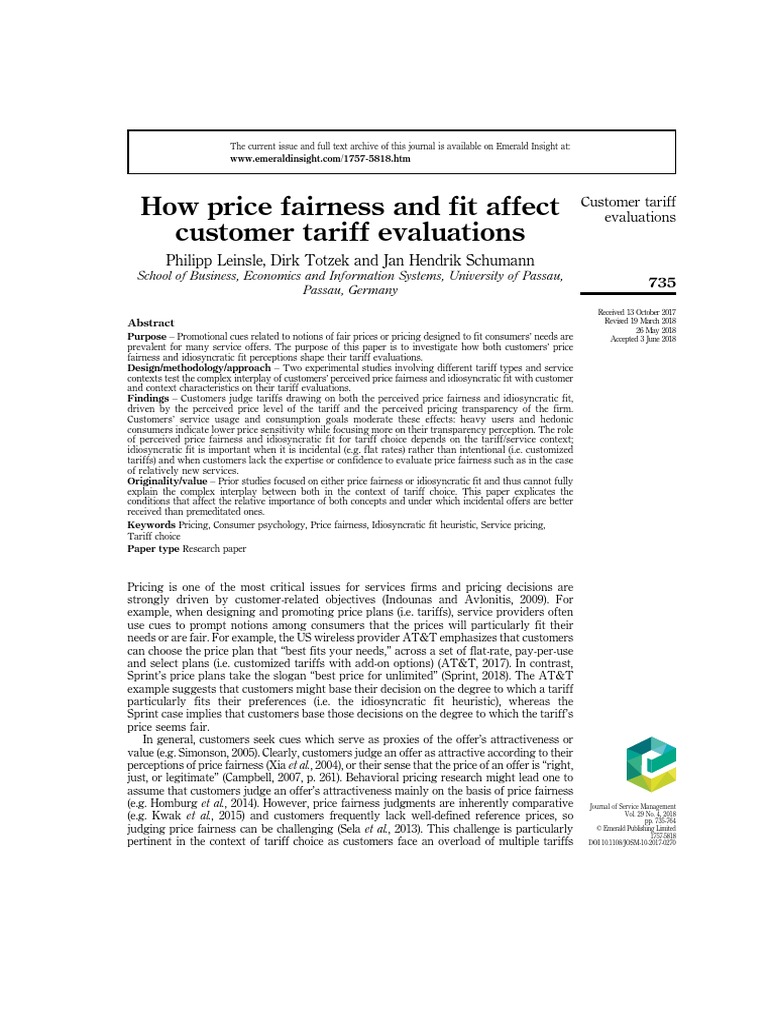How Price Fairness and Fit Affect Customer Tariff Evaluations | PDF ...