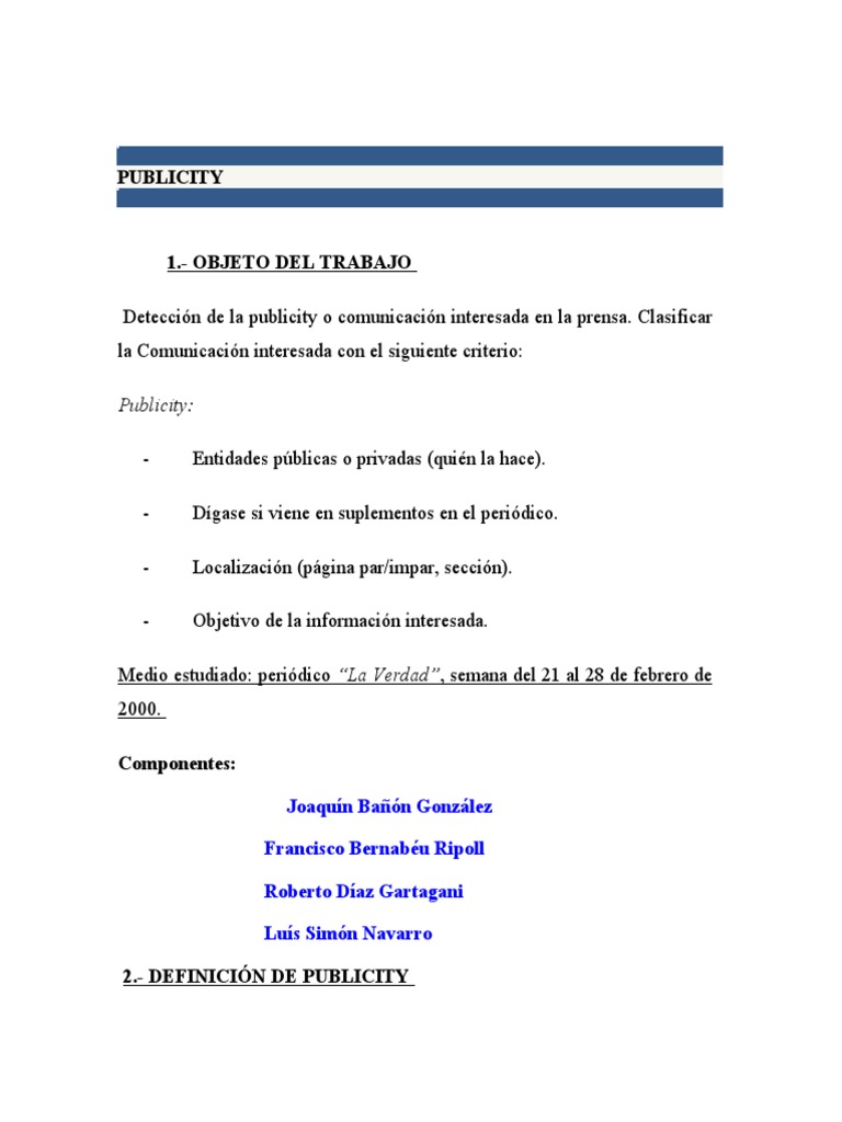 Definición y Ejemplos de Publicity | PDF | Publicidad | Marketing