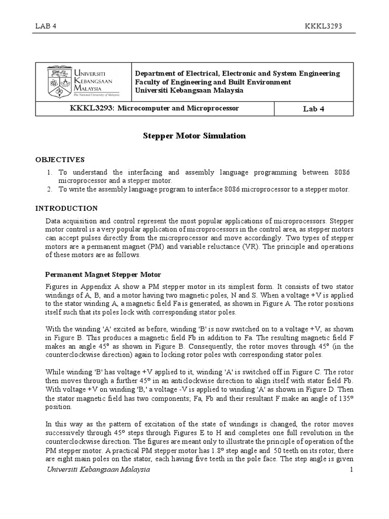 Stepper Motor Control with 8086 Assembly | PDF | Electric Motor ...