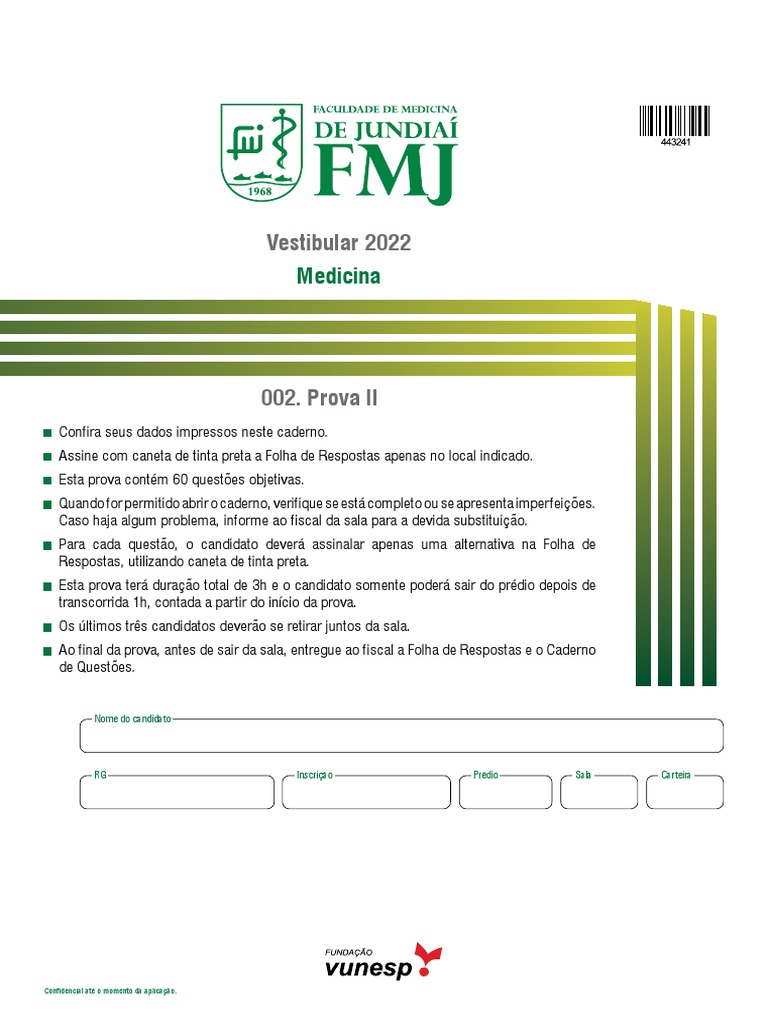 Prova de vestibular para o curso de Medicina: instruções e primeiras ...