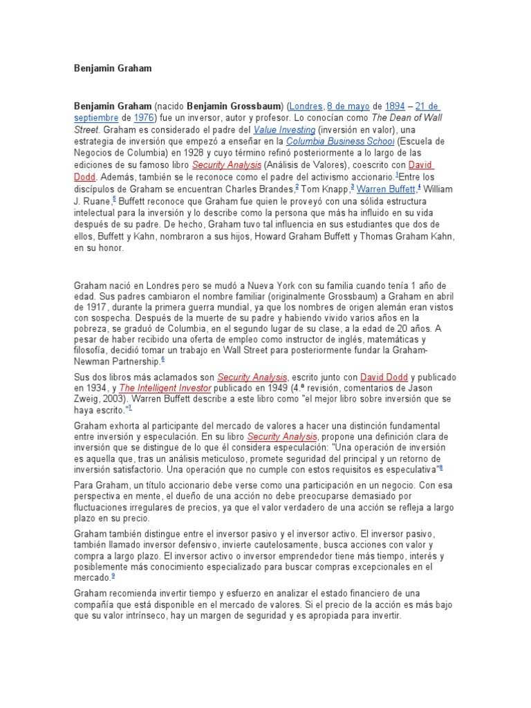 Benjamin Graham: Padre del Value Investing | PDF | Benjamin Graham ...